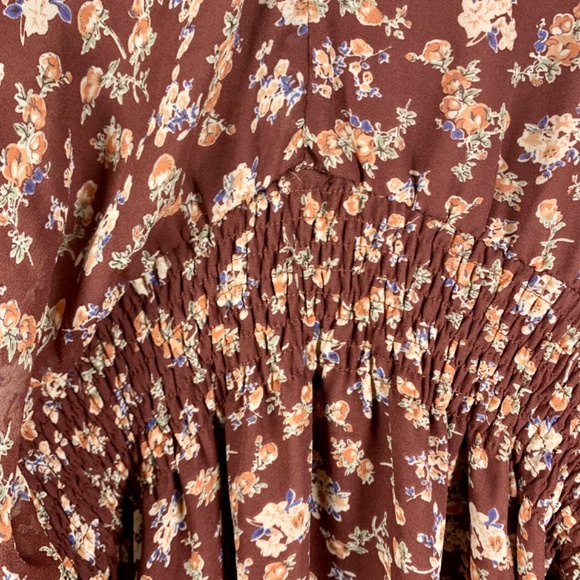 Victorian boho v-neck ruffled gypsy maxi brown burgundy floral western dress - Picture 7 of 14